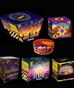 Get 6 Fireworks for £100 - Show Stopper, Gun Slinger, Mini Pearl, Flame, Bonfire Bash and Aurora,
