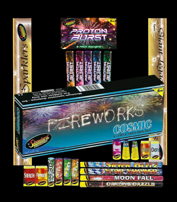 Cosmic Selection Box (15 Pieces) With Proton Burst Rocket and (2) Sparklers